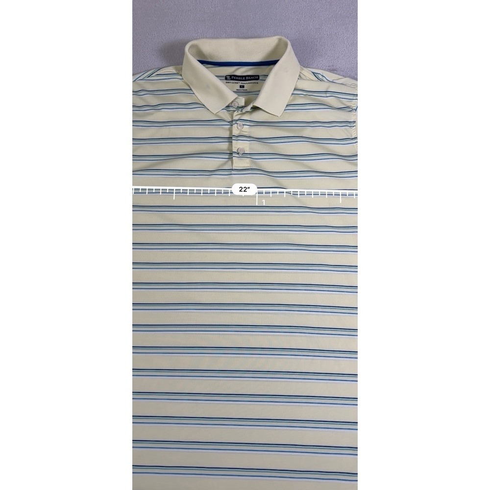 Pebble Beach Dry Luxe Performance Polo Shirt Men's Large Striped Golf Yellow - Picture 8 of 16